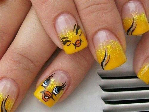 tweety bird nail art design