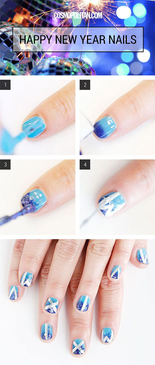 Easy Step By Step Happy New Year Eve 2014/ 2015 Nail Art Tutorials For