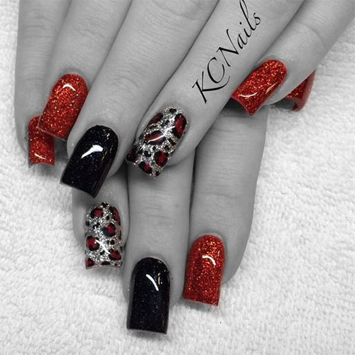 Nail Art Design Idea With Red Flowers Motif On White Nails Backgrou 
