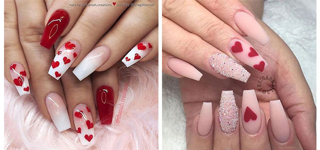 Featured image of post Valentines Day Nails Coffin Red And Pink