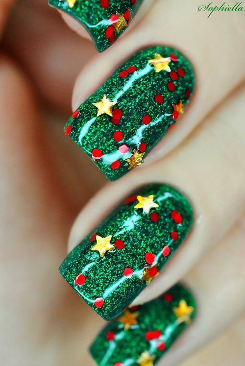 15+ Red / Green / Gold Christmas Nail Art Designs &amp; Ideas 2015 | Xmas