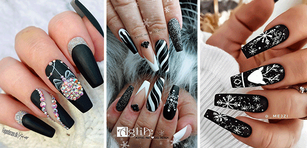 Black Christmas Nail Art For A Glam Look