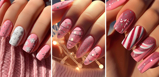 Cute & Classy Pink Christmas Nail Ideas For 2024